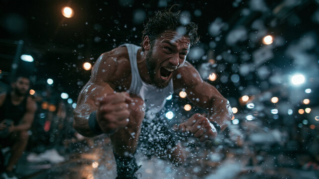 Muscular Man Shouting During Intense Gym Workout