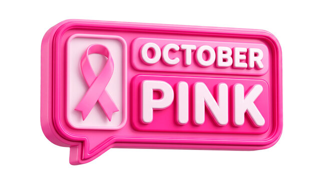 Pink October Breast Cancer Awareness 3D Speech Bubble Badge