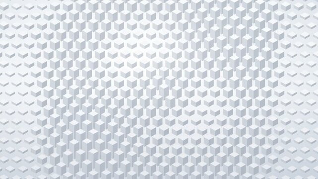Abstract White 3D Cube Grid Pattern With Geometric Blocks and Wave Motion Background