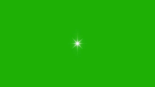 Cartoon doodle star twinkling movement animation, sparkling white glitter light effect loop, retro flat vector starburst, chroma key green screen background for festive overlay, 4k video footage