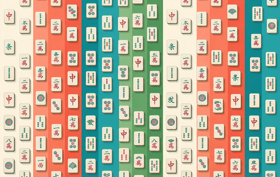 seamless pattern with numbers, mahjong tiles, game theme, striped background, graphic design illustration wallpaper 