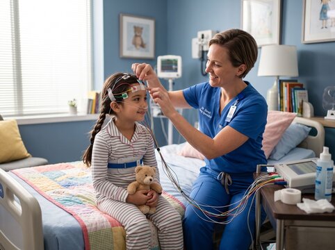 Pediatric sleep specialist examining a child in a clinic