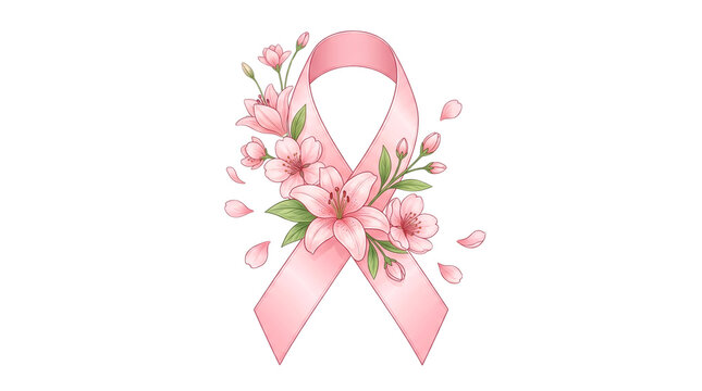 Floral Pink Breast Cancer Awareness Ribbon