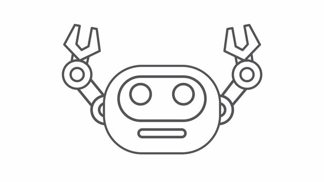 AI robot animated line icon for robotic process automation cybernetics and futuristic technology, seamless loop motion graphic with alpha transparent background