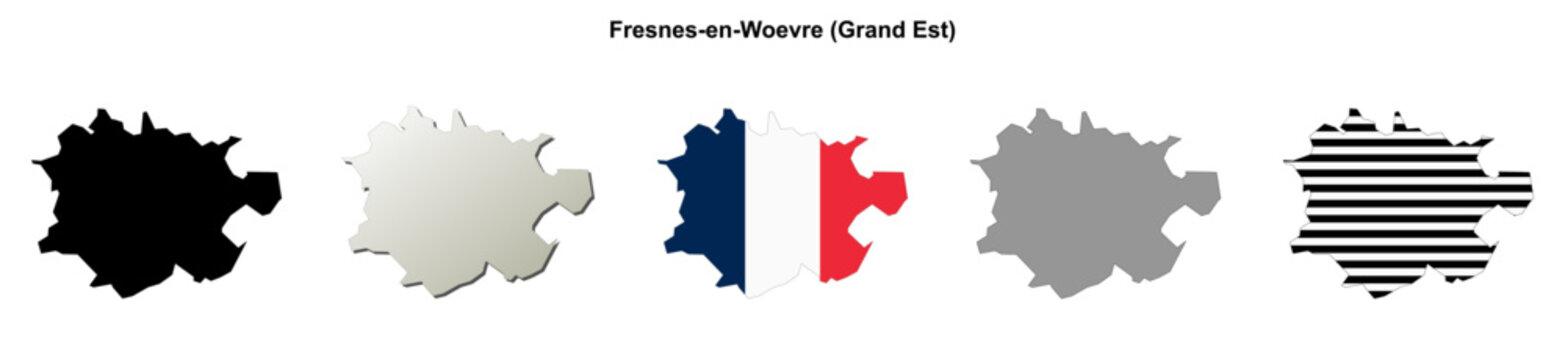 Fresnes-en-Woevre (Grand Est) blank outline map set