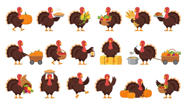 Cute Thanksgiving Turkey Character Set Collection