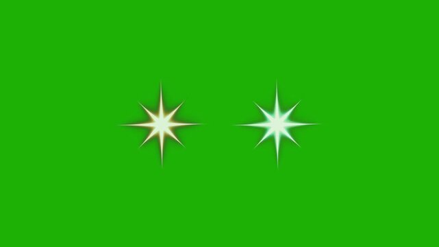 Animated twinkling stars light effect on green screen, white cartoon doodle style stars blinking, retro glowing sparkle shine, seamless loop overlay for festive celebration, 4k video asset