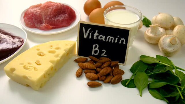 Foods that contain vitamin B2. Selective focus.