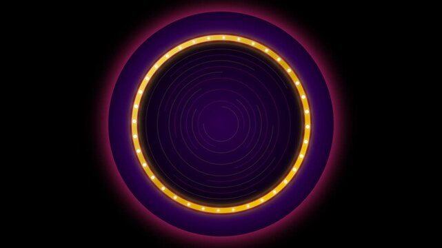 Abstract circular frame with glowing yellow lights and purple background