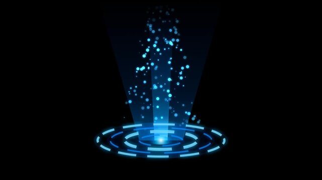 Futuristic blue digital hologram portal with glowing particles