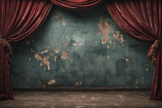 Old dilapidated opera stage mockup