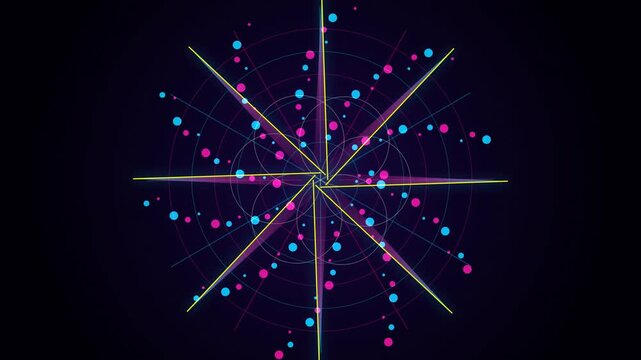 Abstract digital geometric mandala pattern with glowing neon circles and lines