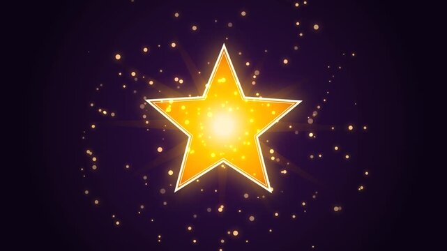Glowing golden star with light particles on dark background