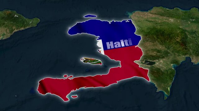 Haiti 4K Map Animation with National Flag and Political Geographic Borders of the Caribbean Country