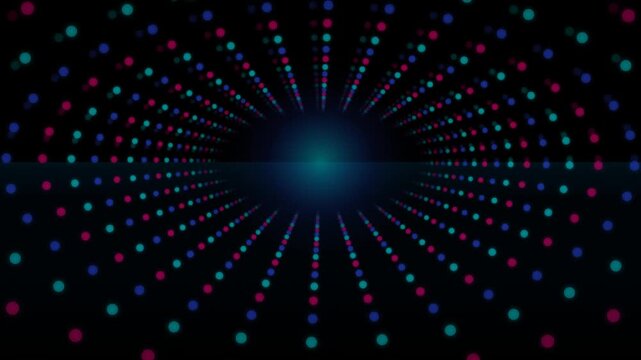 Abstract tunnel of glowing neon dots in blue and pink