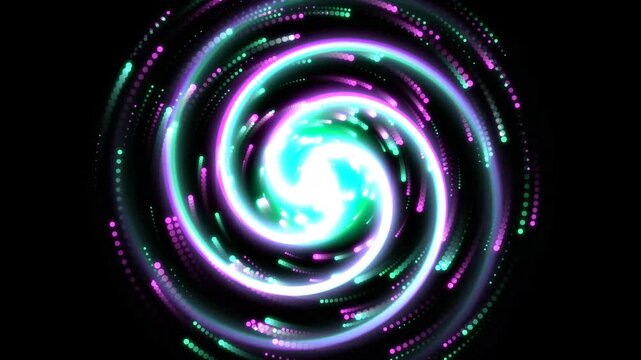 Abstract neon spiral background with glowing particles