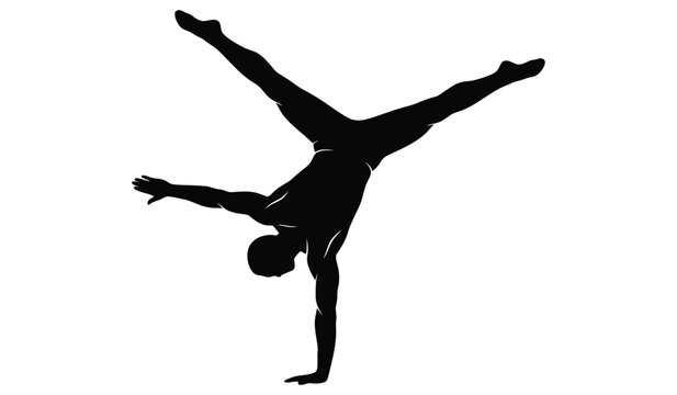 Acrobatic man silhouette doing cartwheel or handspring