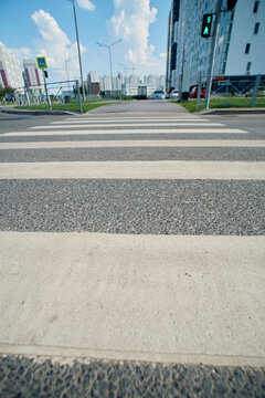 Pedestrian Crosswalk View directly on City Street