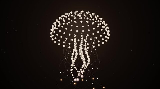Abstract digital jellyfish made of glowing spheres and connecting lines