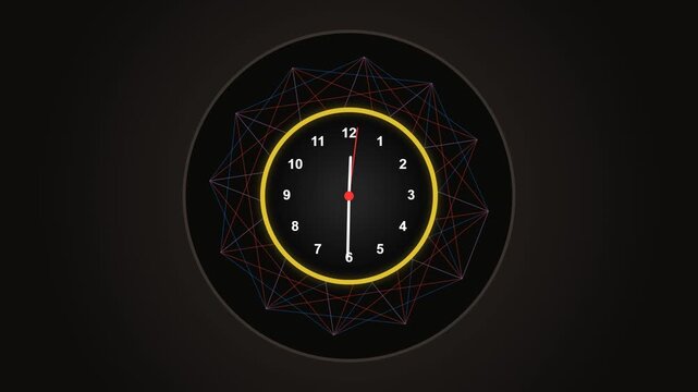 Abstract geometric clock design with glowing yellow ring and star pattern