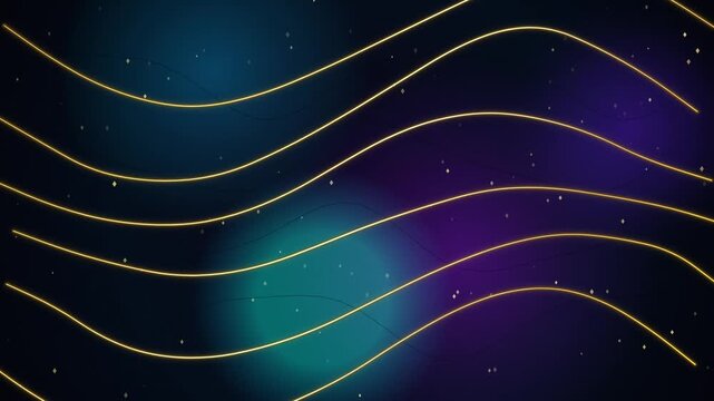 Abstract background with golden glowing wavy lines and stardust