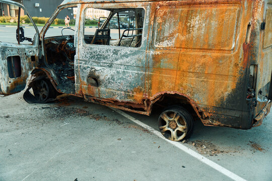 Burnt Out Delivery Van Destroyed by Severe Fire