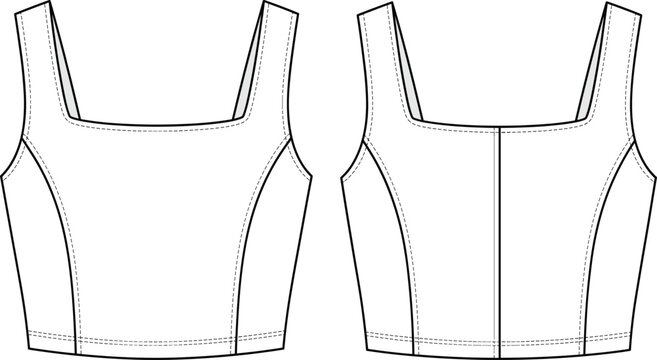 Cropped Square Neck Tank Top Technical Fashion Flat Sketch