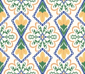 Seamless Vintage Floral Tile Pattern with Geometric Ornamental Motifs © TheLittleZone