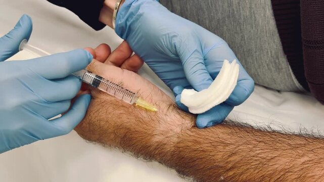 Healthcare professional administering wrist injection &mdash; clinical close‑up, no faces