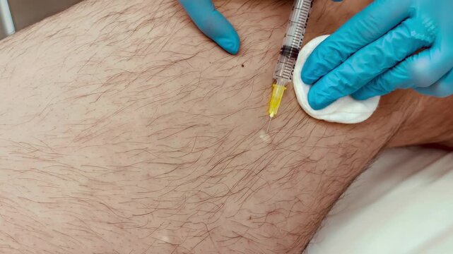  Healthcare professional administering thigh injection &mdash; clinical close‑up, no faces