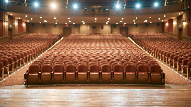 Empty Theater Auditorium With Rows Of Red Seats