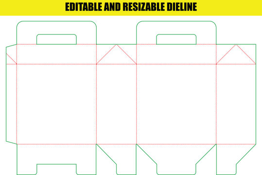 Custom handle box packaging dieline template for retail products with precise folding and cutting guidance lines