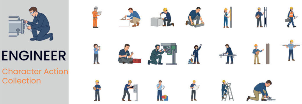 Engineer Character Pose and Action Collection &ndash; Cartoon Professional Worker
