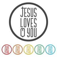 Fototapeta premium Jesus loves you sign icon. Set icons in color circle buttons