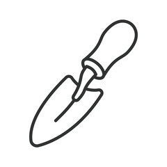 Fototapeta premium Garden trowel hand shovel, icon in line design. garden trowel, hand shovel, gardener trowel, planting tool on white background vector. Editable stroke icon.