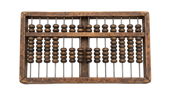 Vintage wooden abacus counting frame, accounting finance math concept isolated on transparent background