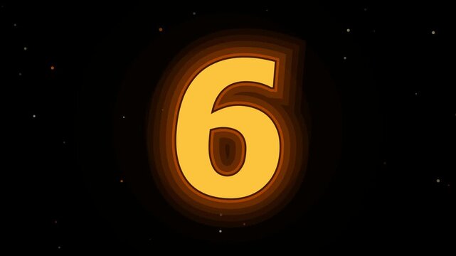 Countdown timer animation with glowing golden numbers and fire particles