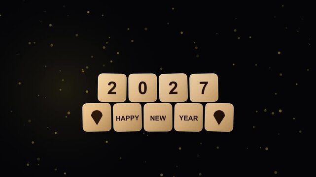 2027 happy new year gold motion background with floating particles