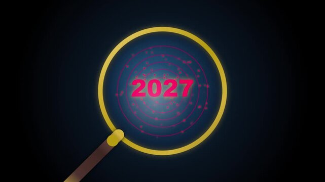 2027 future planning concept with magnifying glass and data radar 