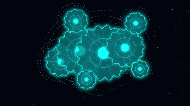 Glowing digital gear mechanism Hud animation for tech and engineering concepts