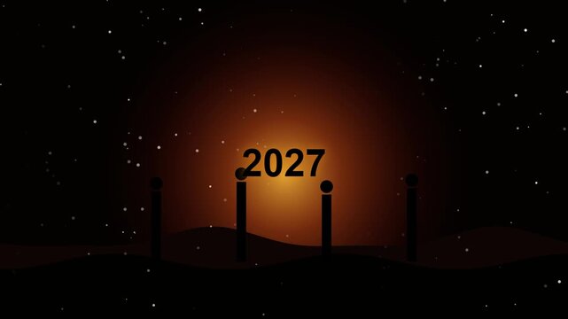 2027 new year celebration countdown motion with glowing stars and abstract horizon