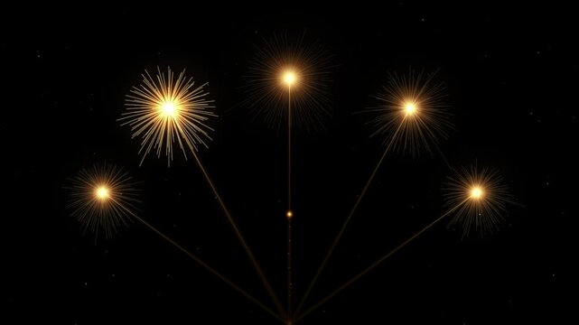 Golden fireworks display background with radiant light bursts and particle effects 