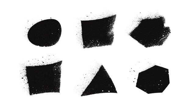 Collection of six black geometric shapes on transparent background