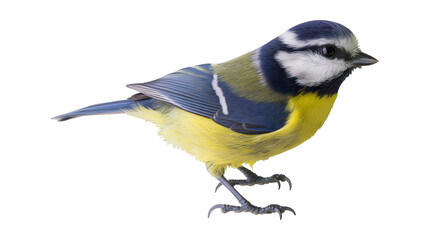 Isolated blue tit bird standing with bright colorful plumage against a simple setting © Aoife
