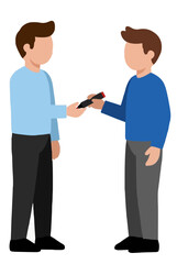 Fototapeta premium Hand-Drawn Vector Icon of Moderator Handing Marker Pen to Participant in Workshop Meeting Business Collaboration Flat Illustration Design - professional high resolution detailed commercial stock