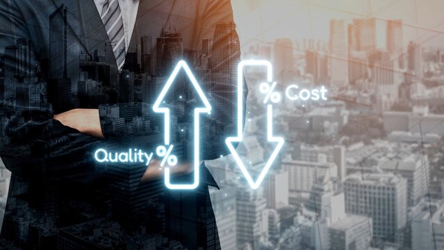 Business concept showing cost reduction and quality increase using Lean, Six Sigma, and Total Quality Management (TQM) to enhance efficiency, value, and customer satisfaction. Muxer