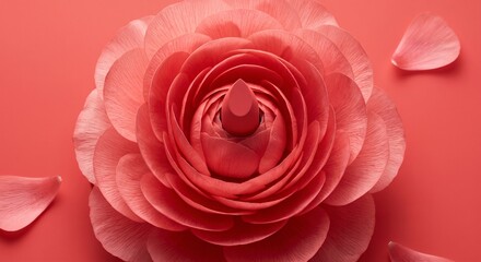 Fototapeta premium Ranunculus petals layering inward toward a lipstick center