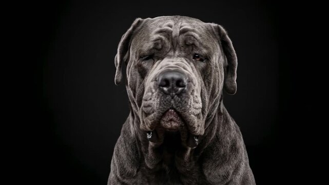 neapolitan mastiff close up isolated on black background video