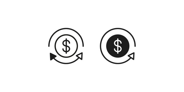 Cashback financial transaction icons showing dollar coin refund process.