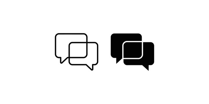 Overlapping conversation bubble icons in outline and flat black style for digital messaging.